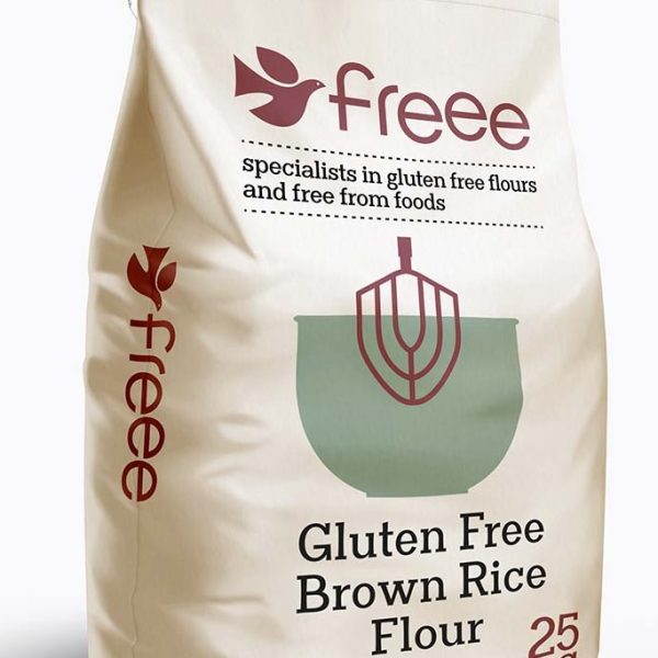 A picture depicting a 25kg sack of brown rice flour (BRF) for sale which is a perfect nutritional substrate for mushrooms.